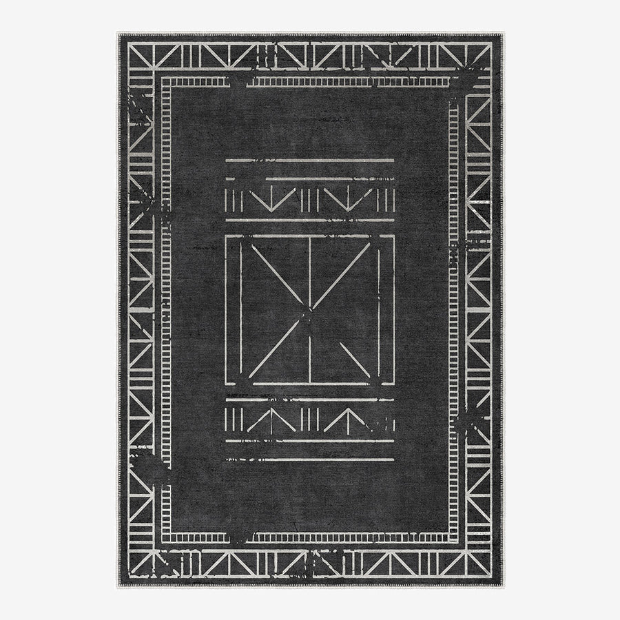 Modern Geometrical Charcoal Machine Washable Cotton Area Rug - The Rug Decor