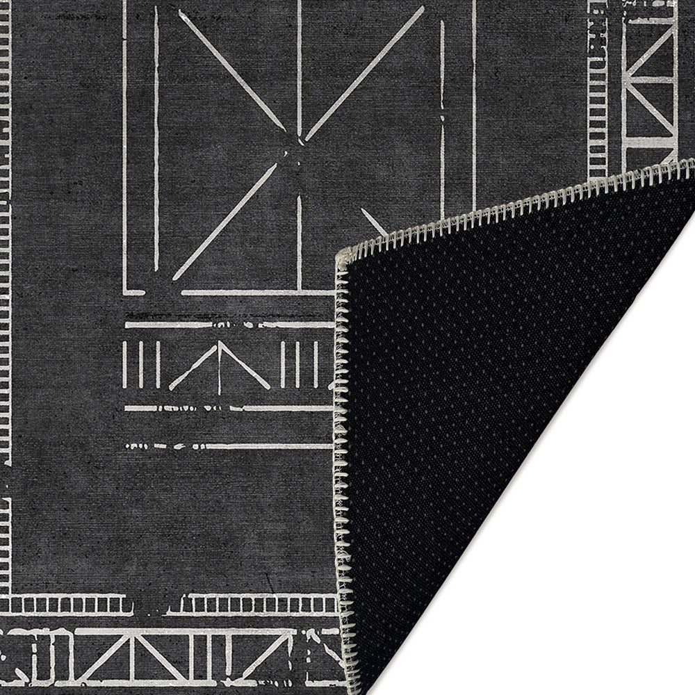 Modern Geometrical Charcoal Machine Washable Cotton Area Rug - The Rug Decor