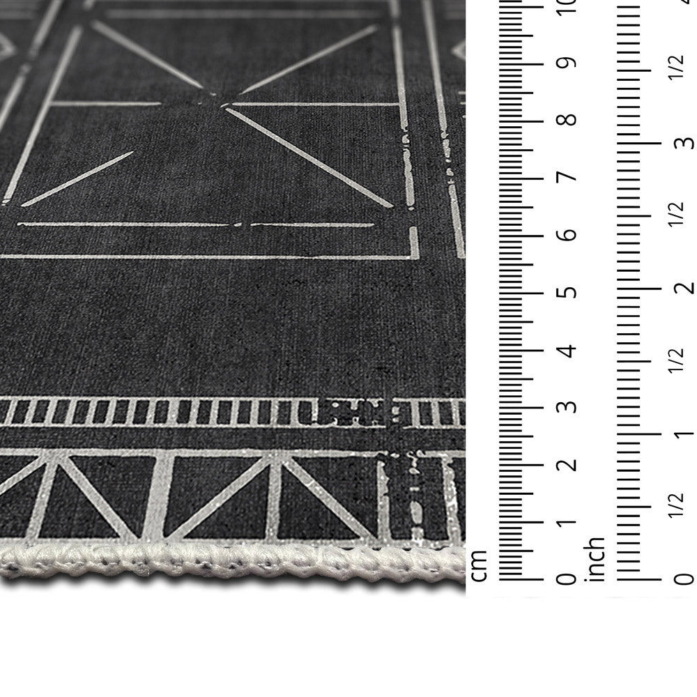 Modern Geometrical Charcoal Machine Washable Cotton Area Rug - The Rug Decor
