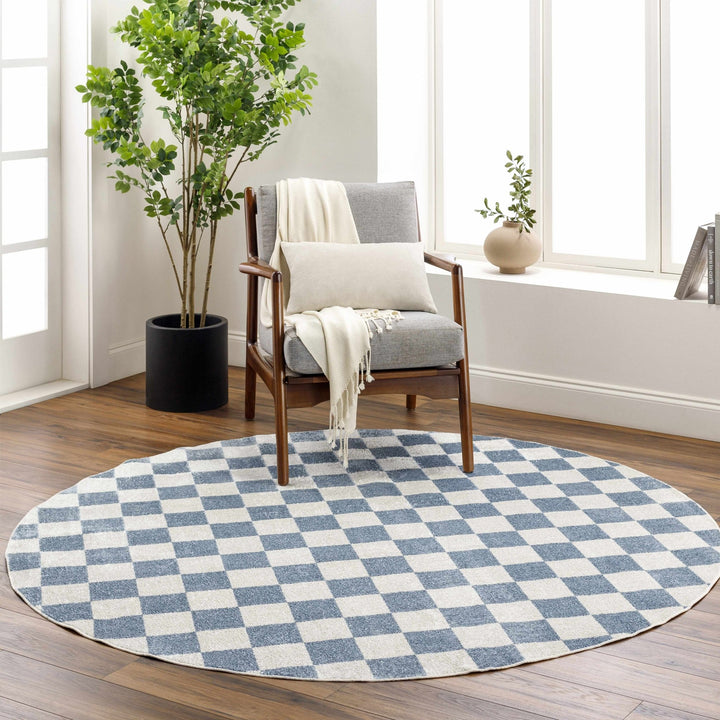Modern Geometrical Checkered Blue and Ivory Check Board Washable Area Rug - The Rug Decor