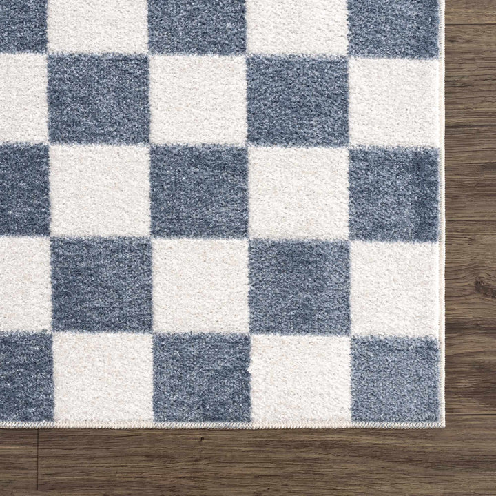 Modern Geometrical Checkered Blue and Ivory Check Board Washable Area Rug - The Rug Decor