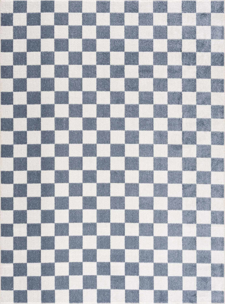 Modern Geometrical Checkered Blue and Ivory Check Board Washable Area Rug - The Rug Decor
