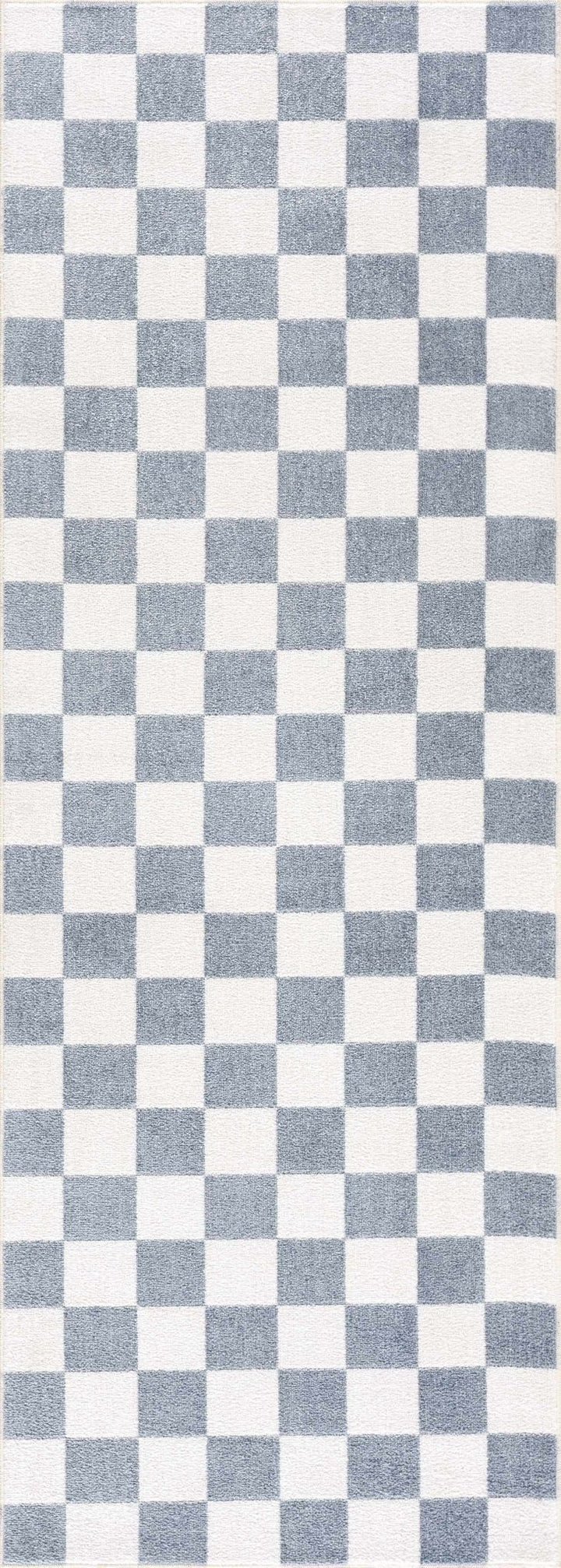 Modern Geometrical Checkered Blue and Ivory Check Board Washable Area Rug - The Rug Decor