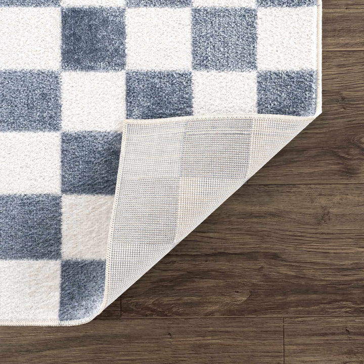 Modern Geometrical Checkered Blue and Ivory Check Board Washable Area Rug - The Rug Decor
