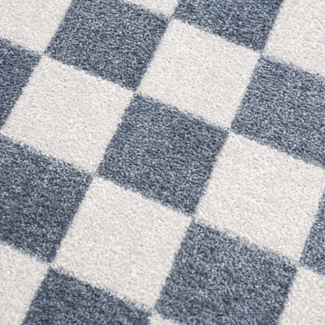 Modern Geometrical Checkered Blue and Ivory Check Board Washable Area Rug - The Rug Decor