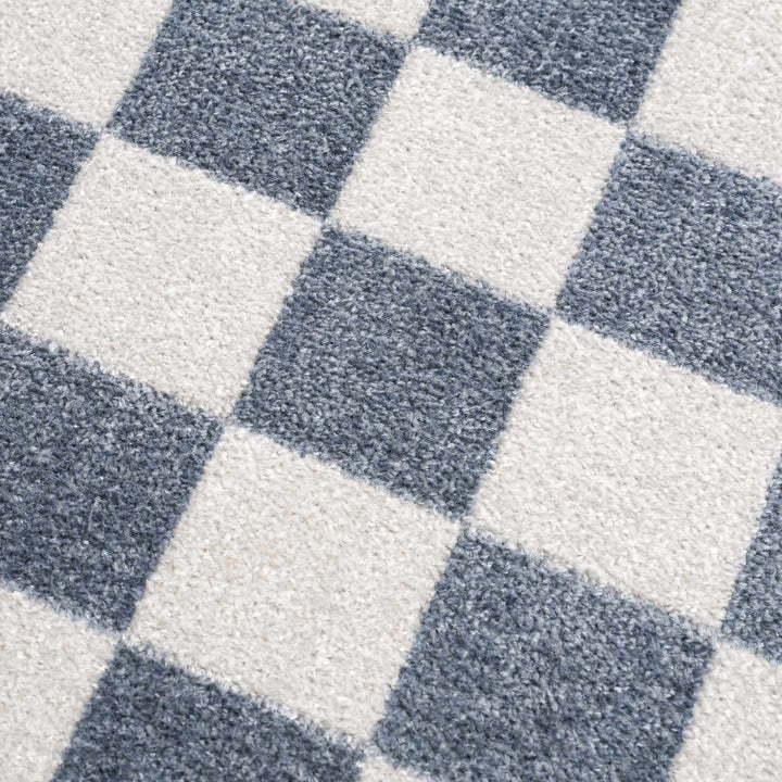 Modern Geometrical Checkered Blue and Ivory Check Board Washable Area Rug - The Rug Decor