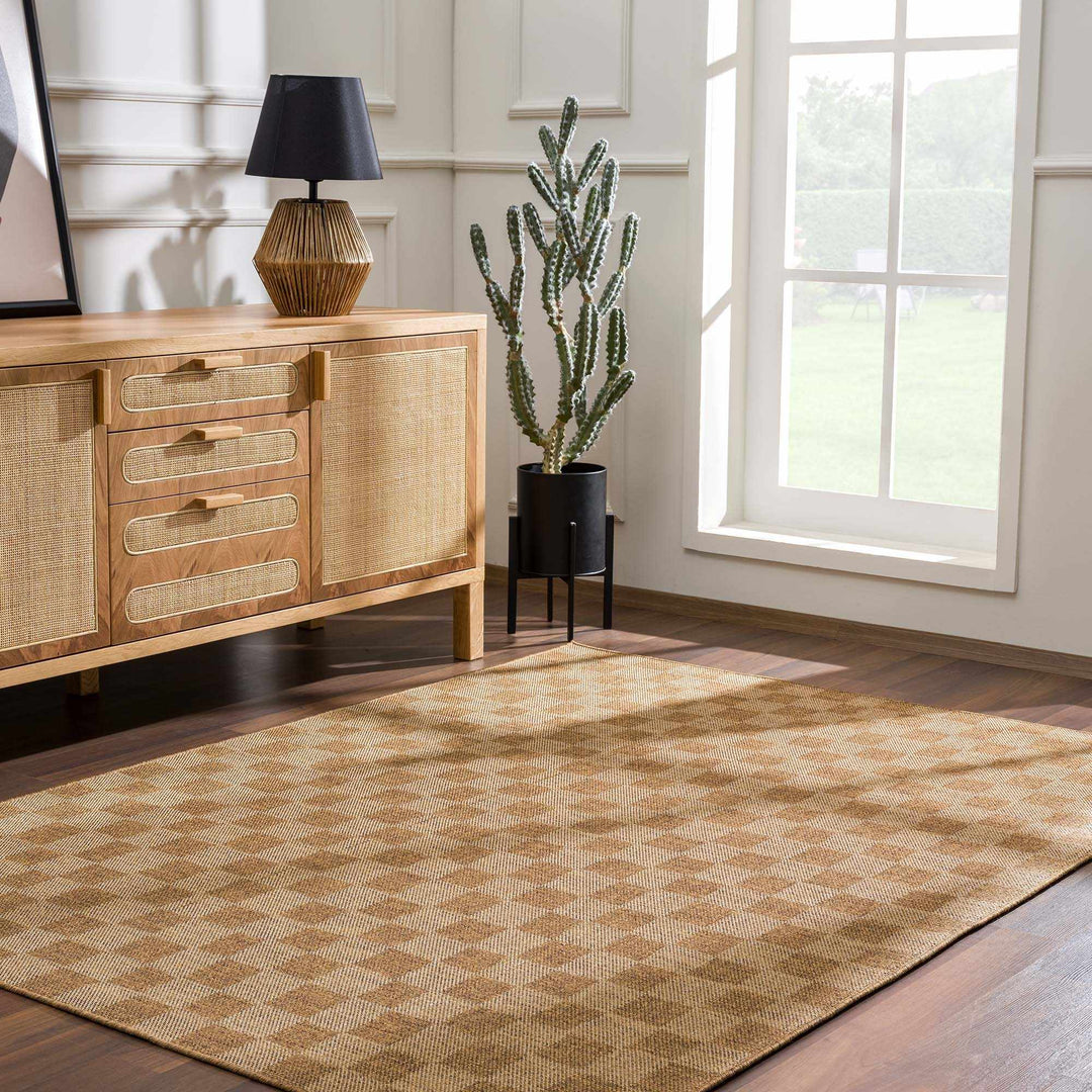 Modern Geometrical Checkered Brown and Ivory Outdoor safe Area Rug - The Rug Decor