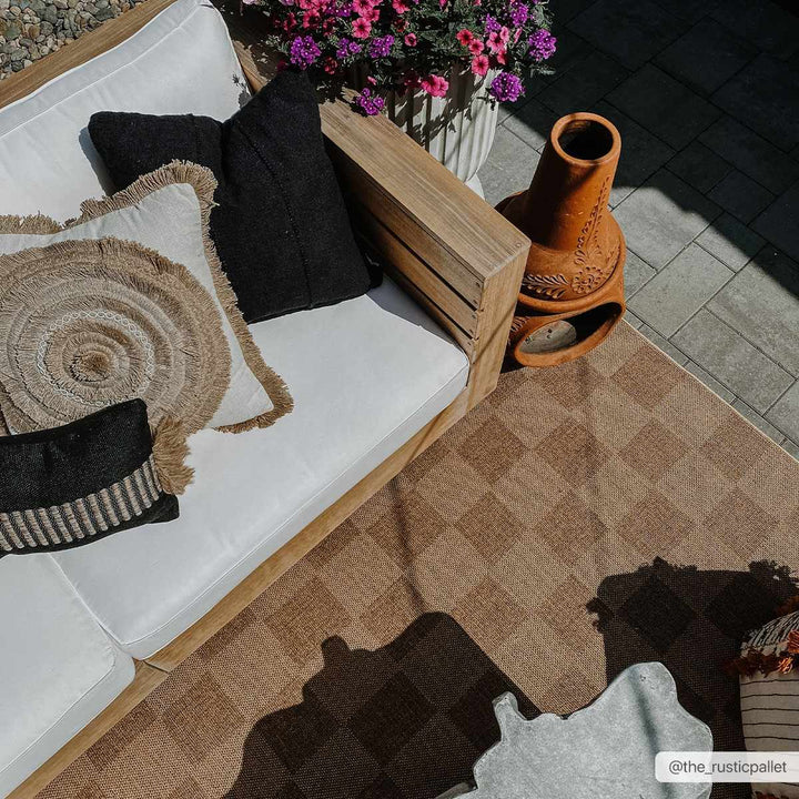 Modern Geometrical Checkered Brown and Ivory Outdoor safe Area Rug - The Rug Decor