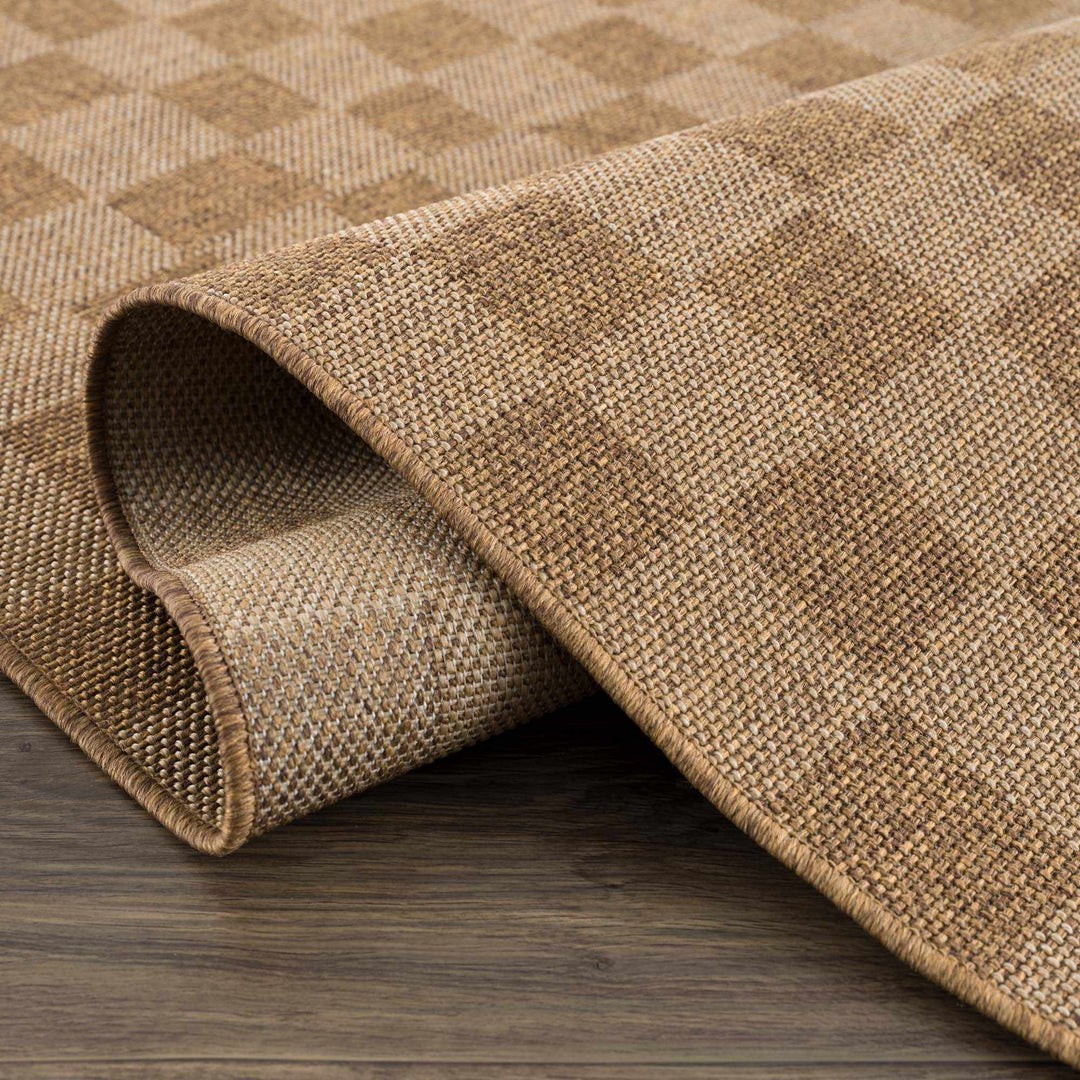 Modern Geometrical Checkered Brown and Ivory Outdoor safe Area Rug - The Rug Decor