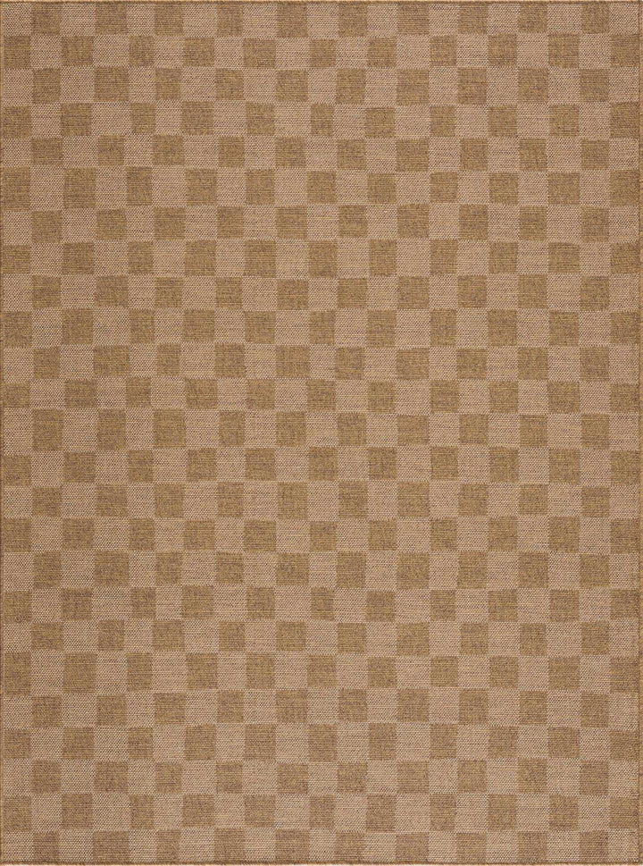 Modern Geometrical Checkered Brown and Ivory Outdoor safe Area Rug - The Rug Decor