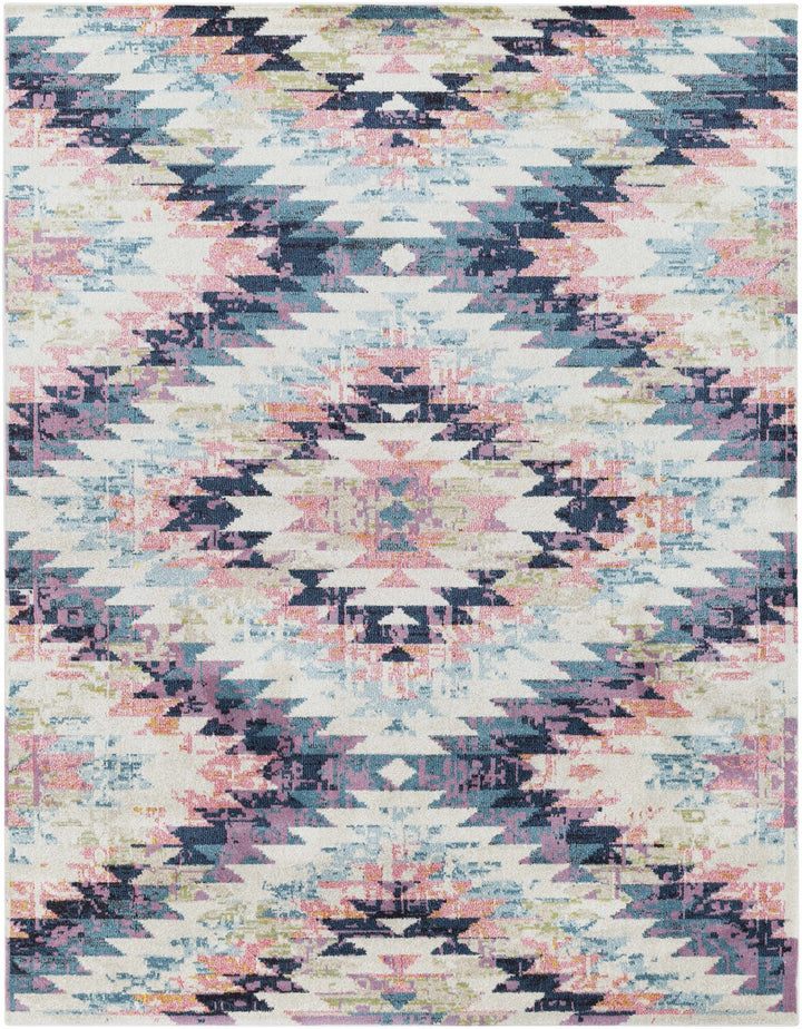 Modern Geometrical Chevron Design Ivory, Pink, Blue and Teal Multi size Rug - The Rug Decor
