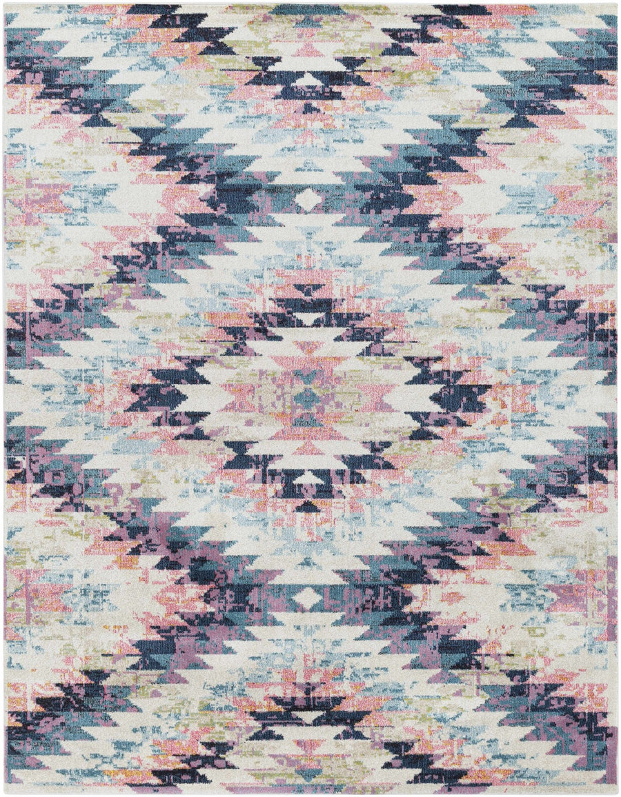 Modern Geometrical Chevron Design Ivory, Pink, Blue and Teal Multi size Rug - The Rug Decor