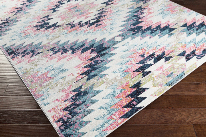 Modern Geometrical Chevron Design Ivory, Pink, Blue and Teal Multi size Rug - The Rug Decor