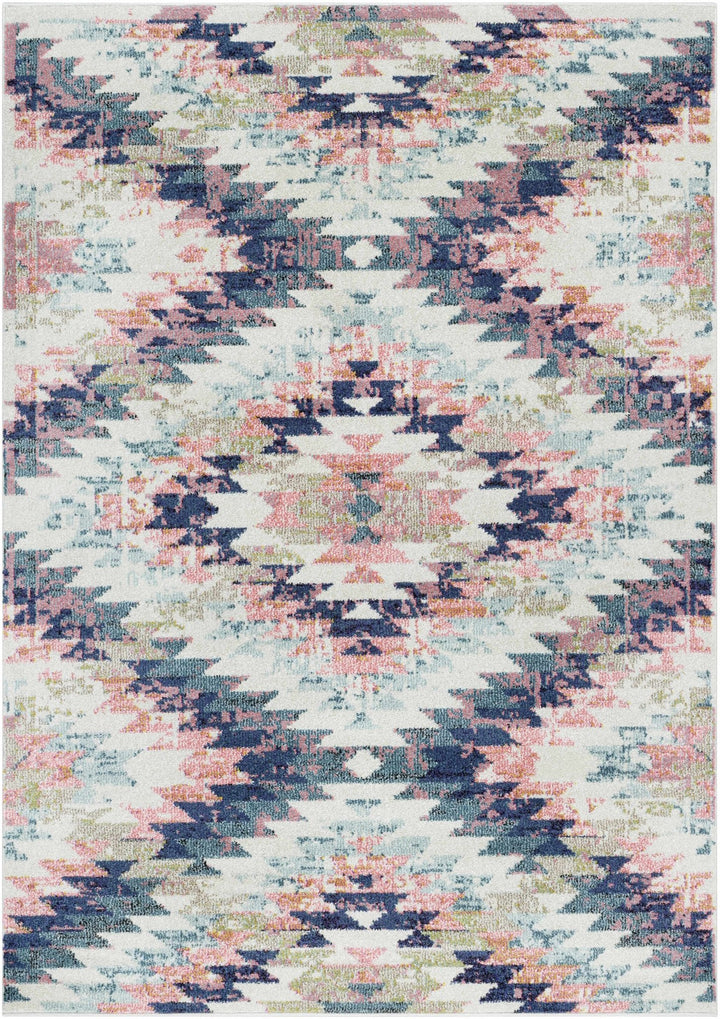 Modern Geometrical Chevron Design Ivory, Pink, Blue and Teal Multi size Rug - The Rug Decor