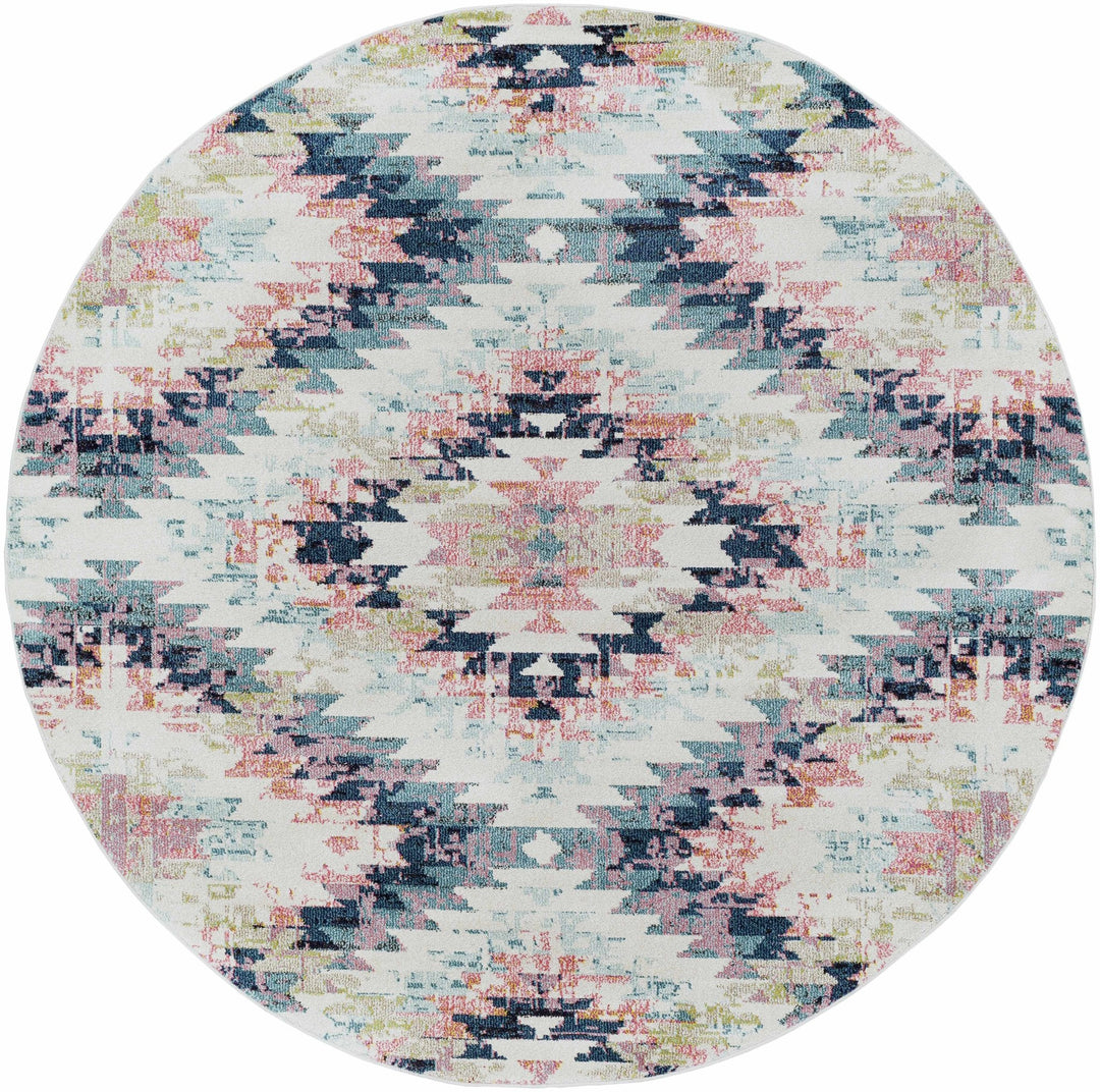 Modern Geometrical Chevron Design Ivory, Pink, Blue and Teal Multi size Rug - The Rug Decor