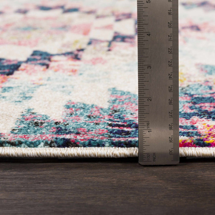 Modern Geometrical Chevron Design Ivory, Pink, Blue and Teal Multi size Rug - The Rug Decor