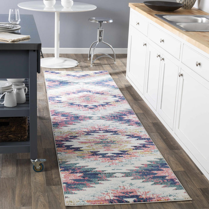 Modern Geometrical Chevron Design Ivory, Pink, Blue and Teal Multi size Rug - The Rug Decor