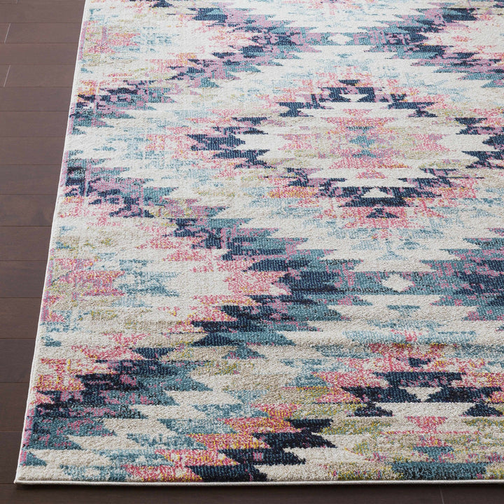 Modern Geometrical Chevron Design Ivory, Pink, Blue and Teal Multi size Rug - The Rug Decor