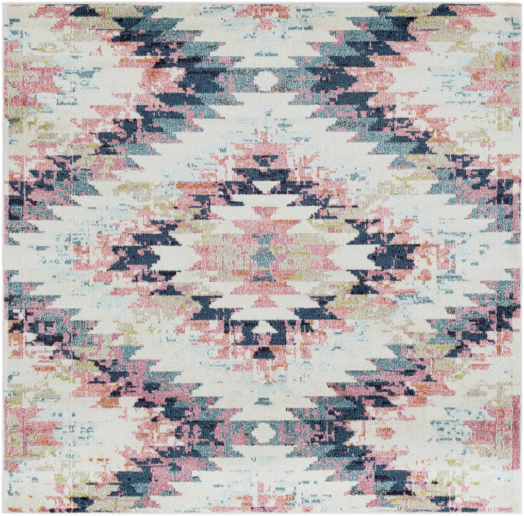Modern Geometrical Chevron Design Ivory, Pink, Blue and Teal Multi size Rug - The Rug Decor