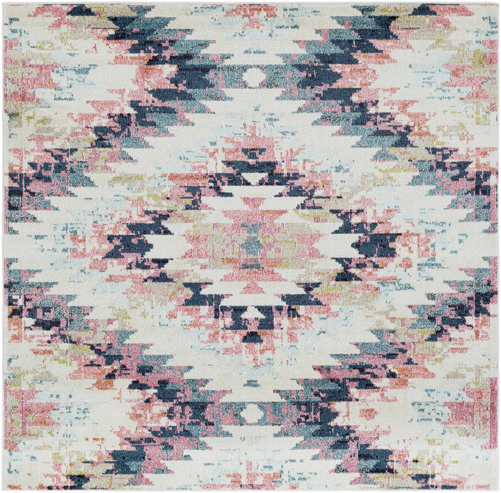 Modern Geometrical Chevron Design Ivory, Pink, Blue and Teal Multi size Rug - The Rug Decor