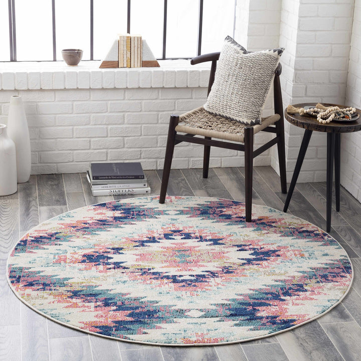Modern Geometrical Chevron Design Ivory, Pink, Blue and Teal Multi size Rug - The Rug Decor