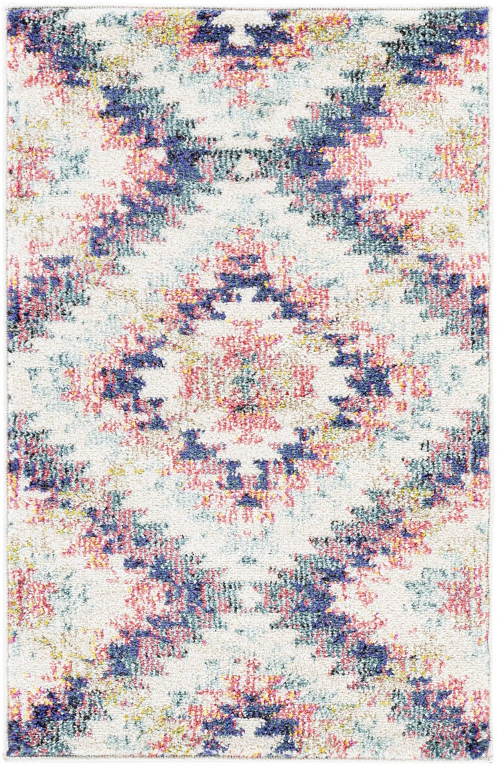 Modern Geometrical Chevron Design Ivory, Pink, Blue and Teal Multi size Rug - The Rug Decor