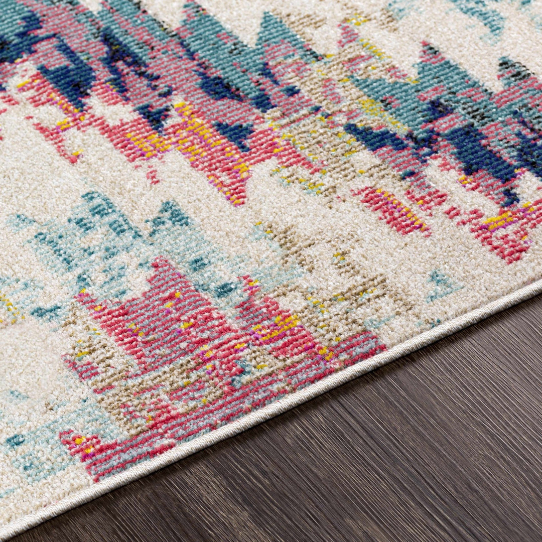 Modern Geometrical Chevron Design Ivory, Pink, Blue and Teal Multi size Rug - The Rug Decor