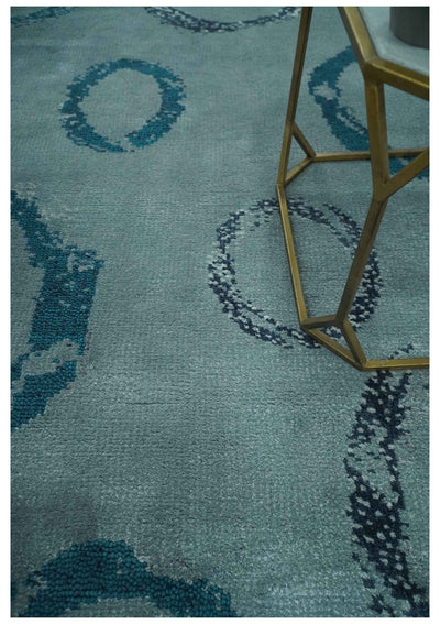 Modern Geometrical Circle Design Teal and Charcoal 5x7 Hand Knotted wool area rug - The Rug Decor