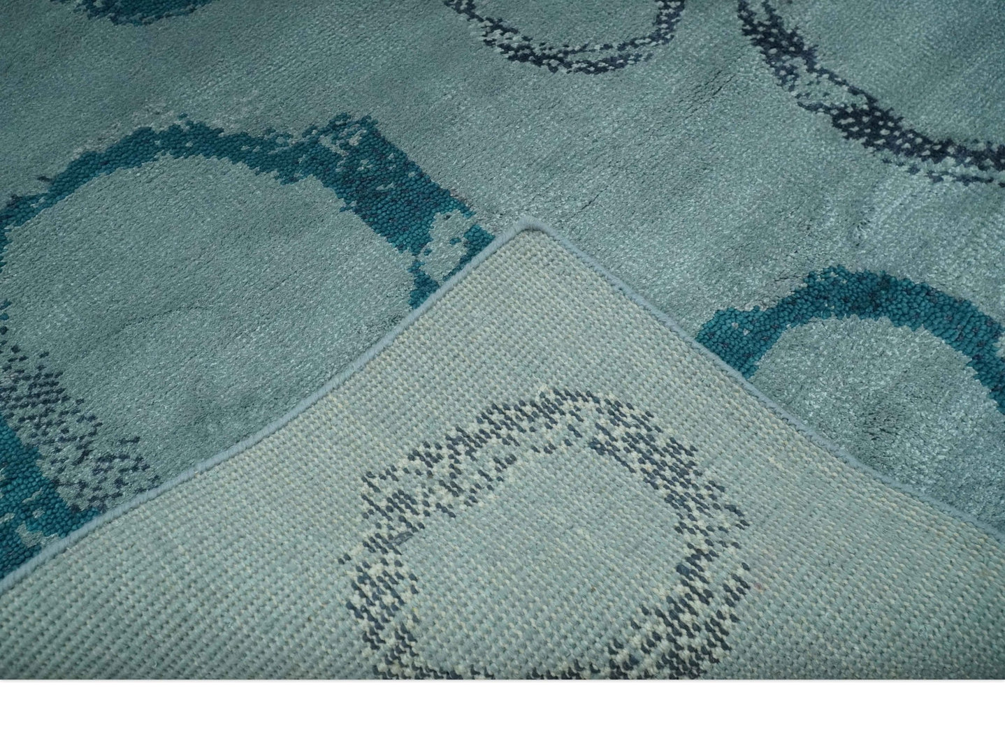 Modern Geometrical Circle Design Teal and Charcoal 5x7 Hand Knotted wool area rug - The Rug Decor