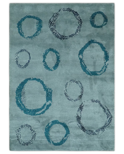 Modern Geometrical Circle Design Teal and Charcoal 5x7 Hand Knotted wool area rug - The Rug Decor