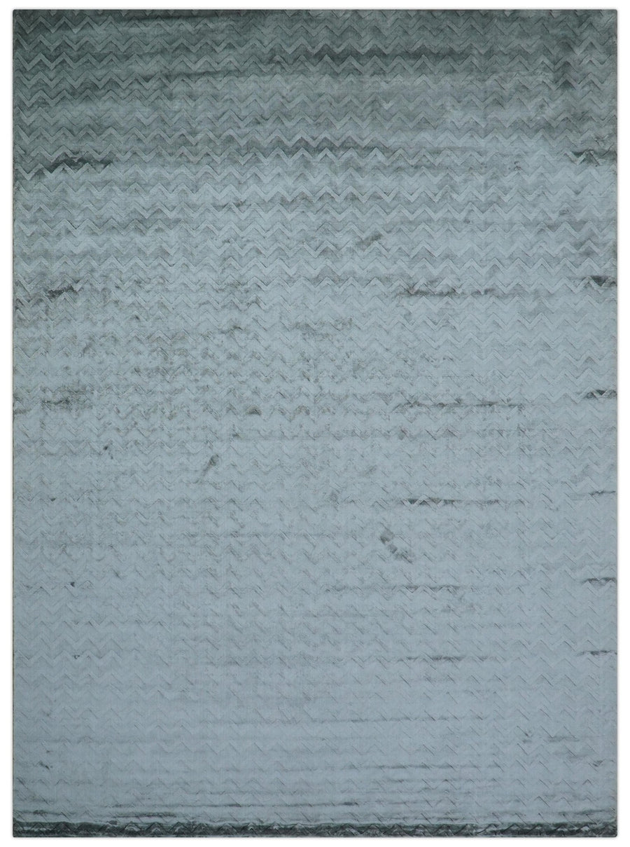 Modern Geometrical Design Dark Teal Hand Loom 9.5x13 Art Silk Area Rug - The Rug Decor