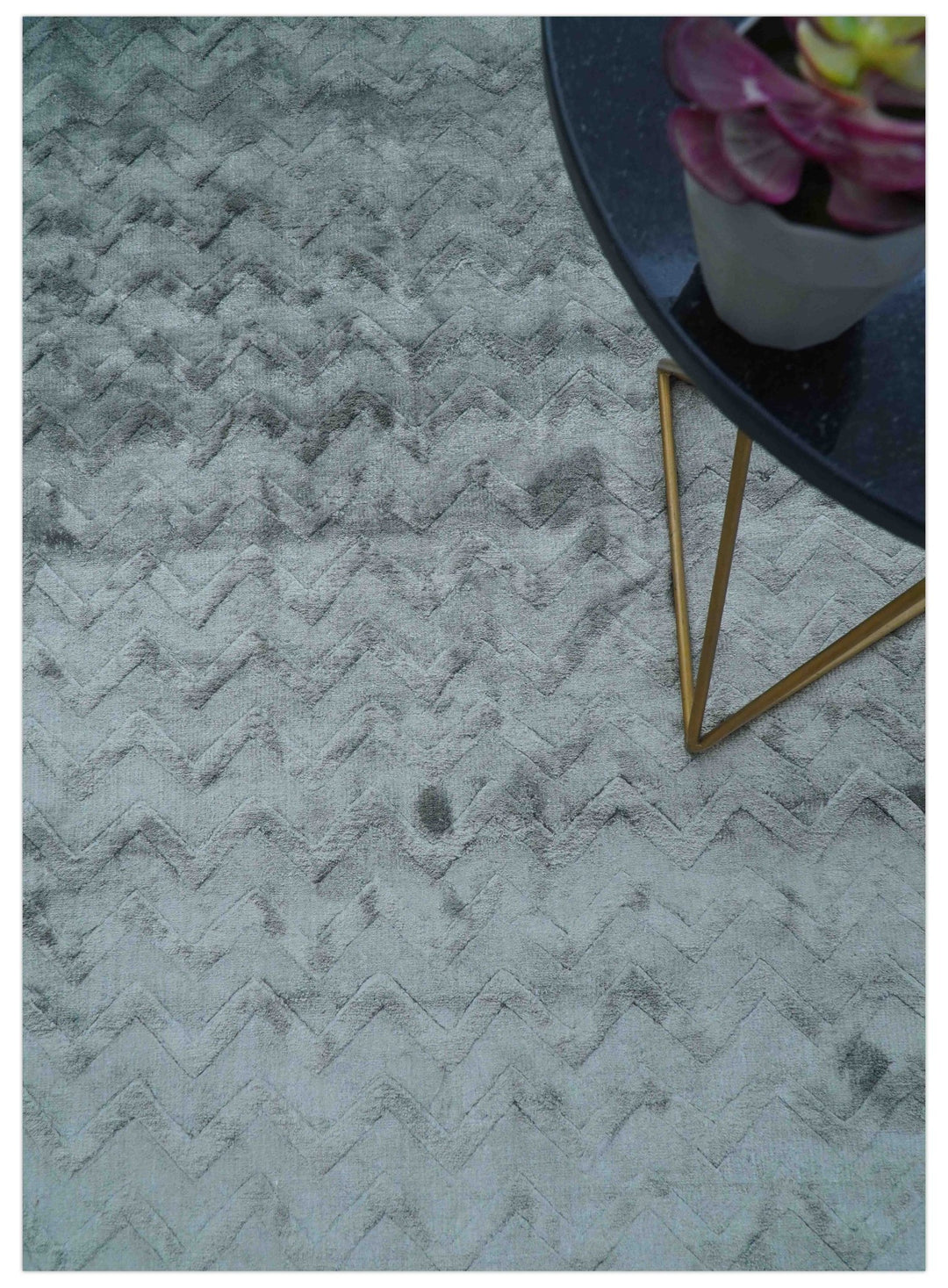 Modern Geometrical Design Dark Teal Hand Loom 9.5x13 Art Silk Area Rug - The Rug Decor