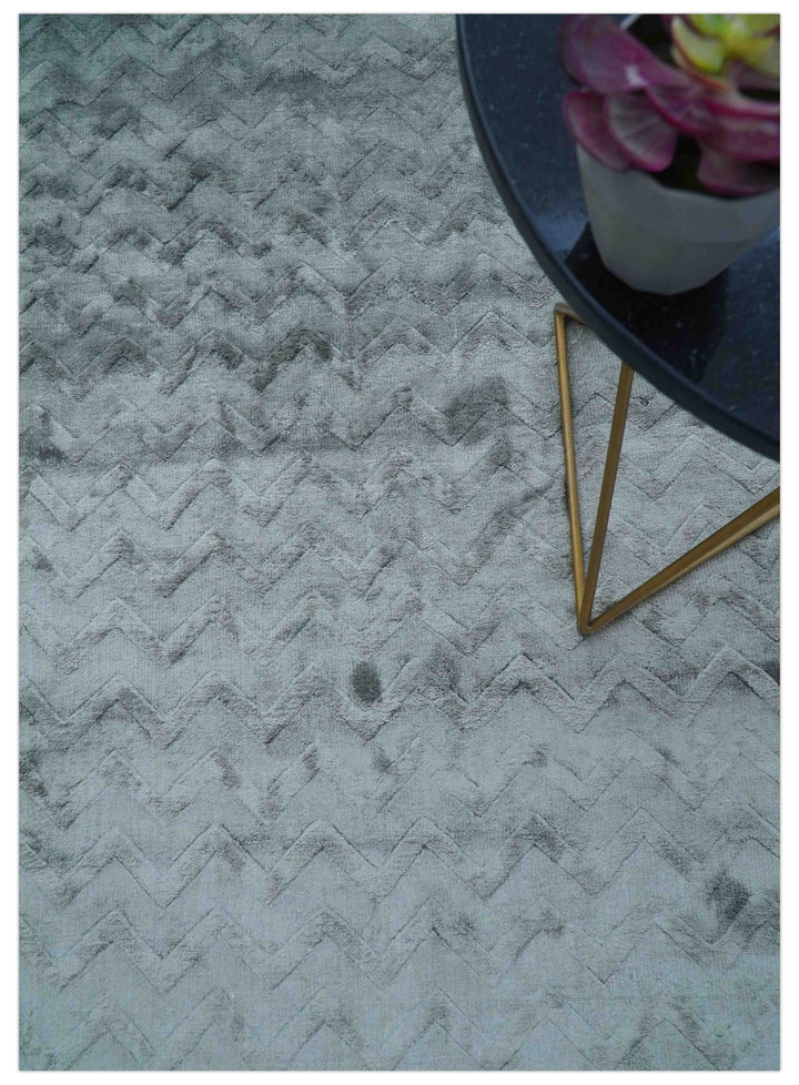 Modern Geometrical Design Dark Teal Hand Loom 9.5x13 Art Silk Area Rug - The Rug Decor