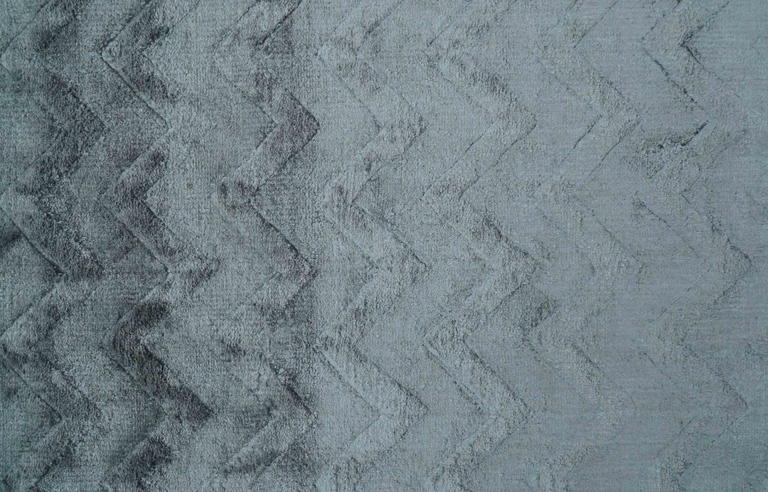 Modern Geometrical Design Dark Teal Hand Loom 9.5x13 Art Silk Area Rug - The Rug Decor