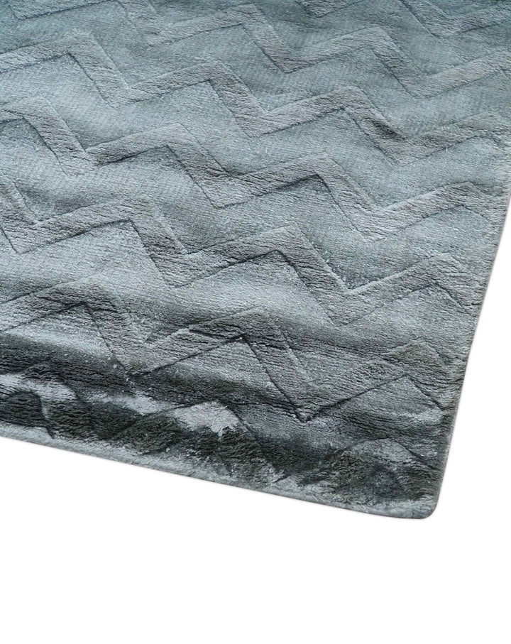 Modern Geometrical Design Dark Teal Hand Loom 9.5x13 Art Silk Area Rug - The Rug Decor