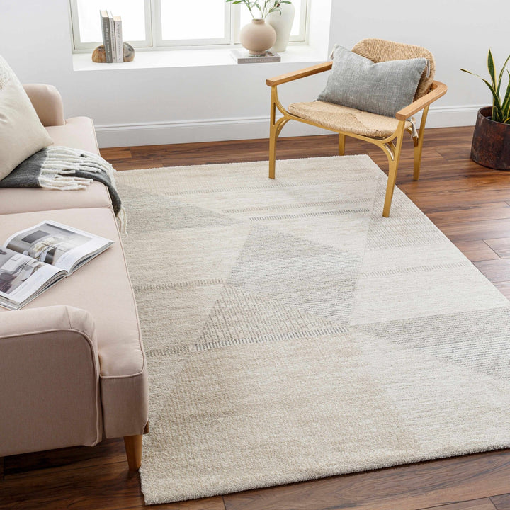 Modern Geometrical Design Ivory Machine Woven Rug - The Rug Decor