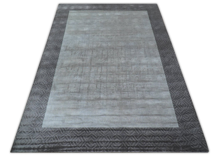 Modern Geometrical Design Silver Hand Loom 10x13 Art Silk Area Rug - The Rug Decor