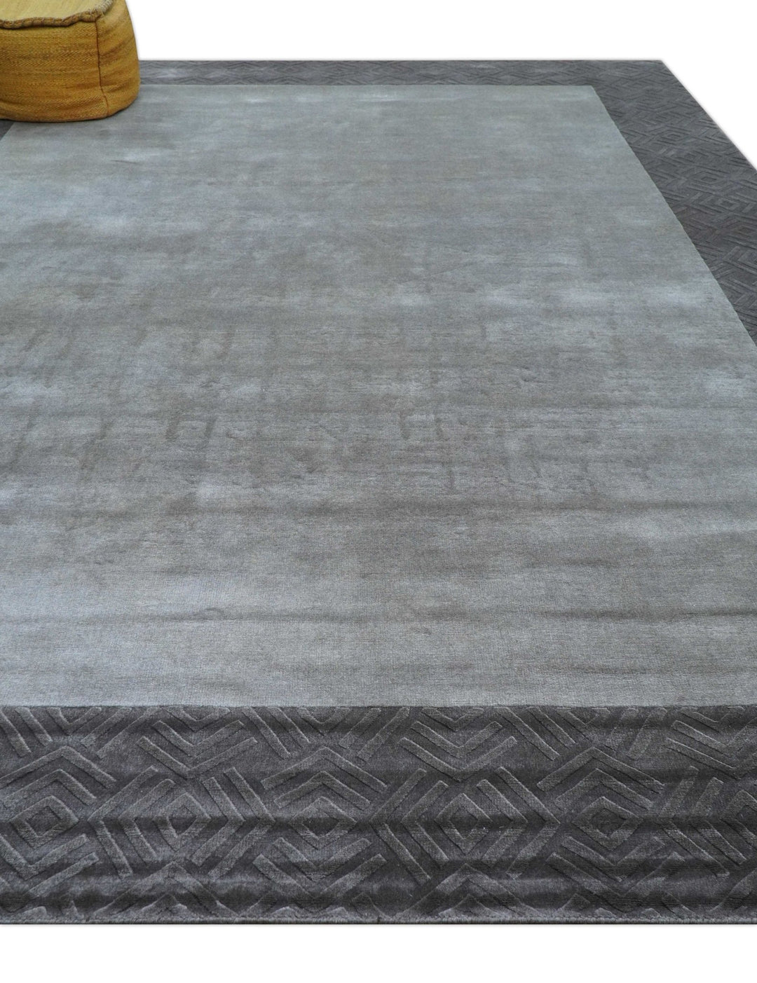 Modern Geometrical Design Silver Hand Loom 10x13 Art Silk Area Rug - The Rug Decor