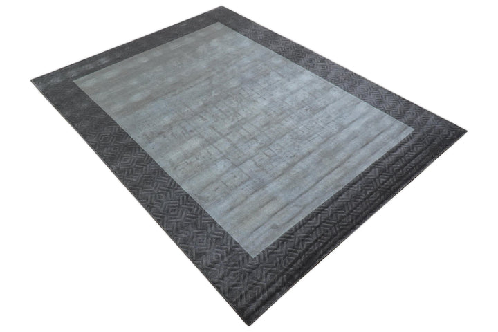 Modern Geometrical Design Silver Hand Loom 10x13 Art Silk Area Rug - The Rug Decor