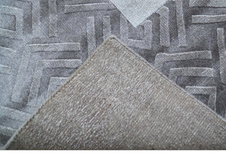 Modern Geometrical Design Silver Hand Loom 10x13 Art Silk Area Rug - The Rug Decor