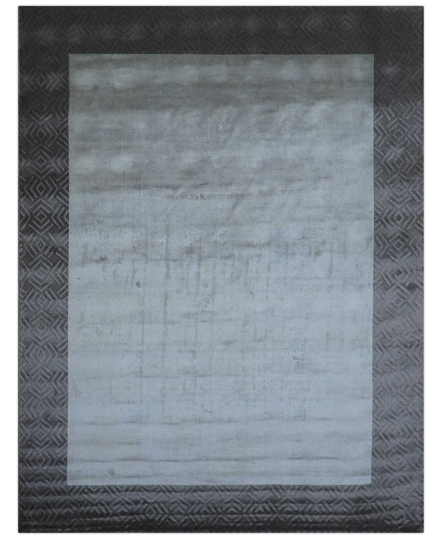 Modern Geometrical Design Silver Hand Loom 10x13 Art Silk Area Rug - The Rug Decor