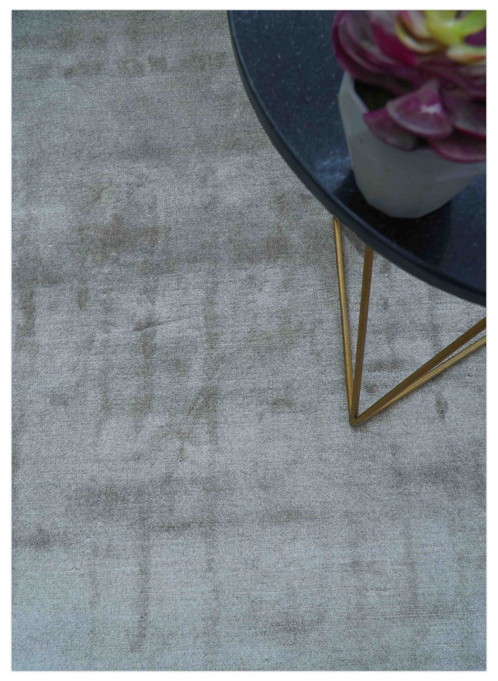 Modern Geometrical Design Silver Hand Loom 10x13 Art Silk Area Rug - The Rug Decor