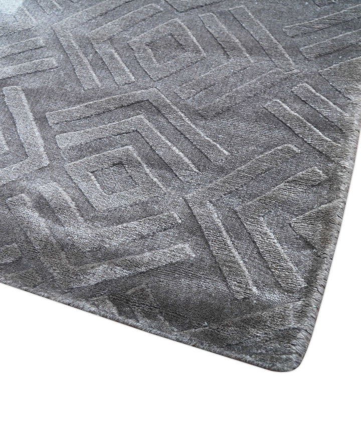 Modern Geometrical Design Silver Hand Loom 10x13 Art Silk Area Rug - The Rug Decor