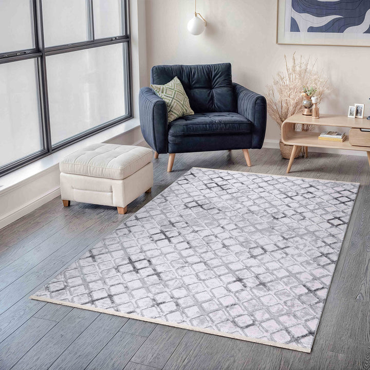 Modern Geometrical Design White Machine Washable Rug - The Rug Decor
