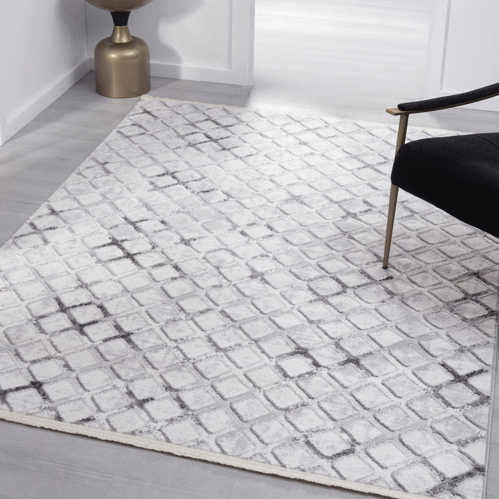 Modern Geometrical Design White Machine Washable Rug - The Rug Decor