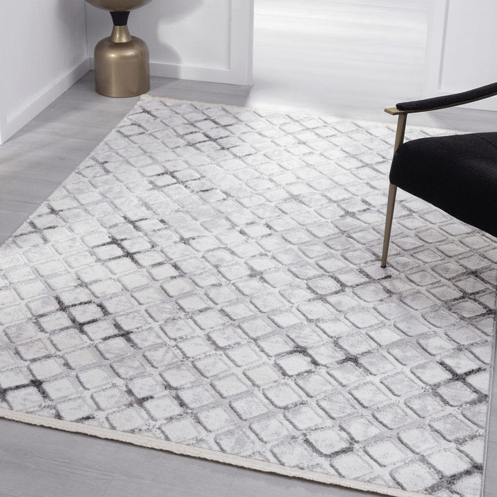Modern Geometrical Design White Machine Washable Rug - The Rug Decor
