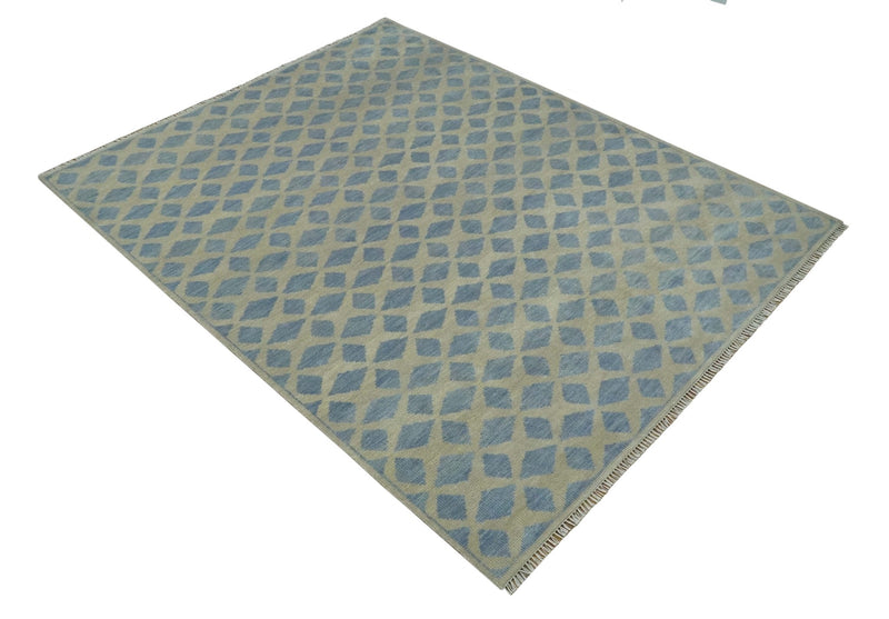 Modern Geometrical Diamond Design Gray and Beige 8x10 Hand knotted wool rug - The Rug Decor