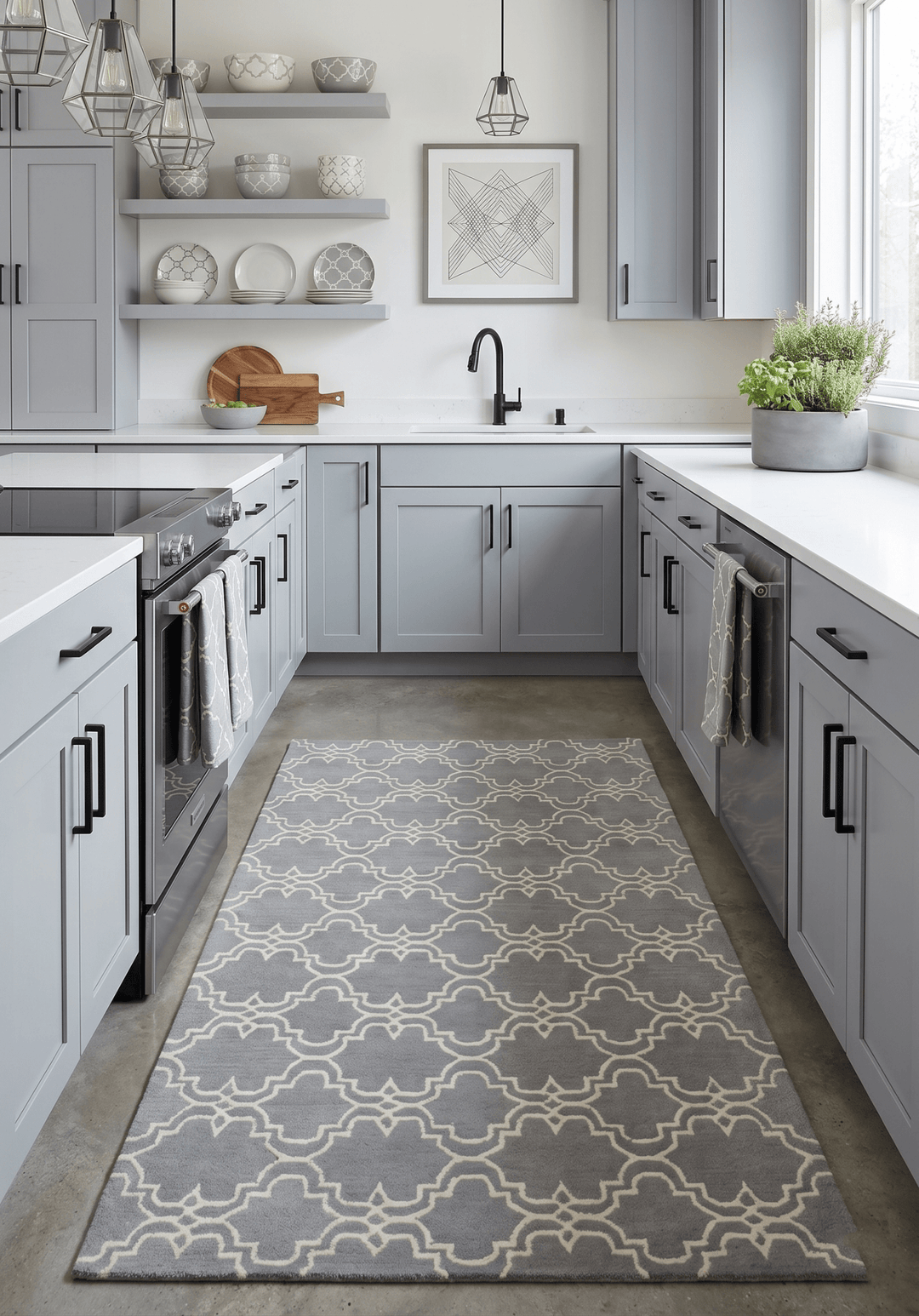 Modern Geometrical Gray and Beige Hand Tufted 5x8 Wool Area Rug - The Rug Decor