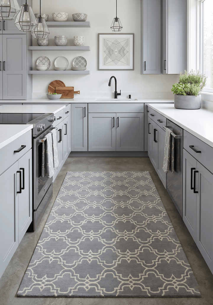 Modern Geometrical Gray and Beige Hand Tufted 5x8 Wool Area Rug - The Rug Decor