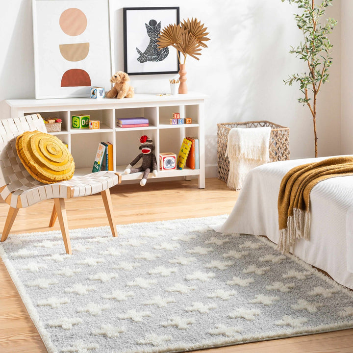 Modern Geometrical Gray and Ivory Plush Pile area rug - The Rug Decor